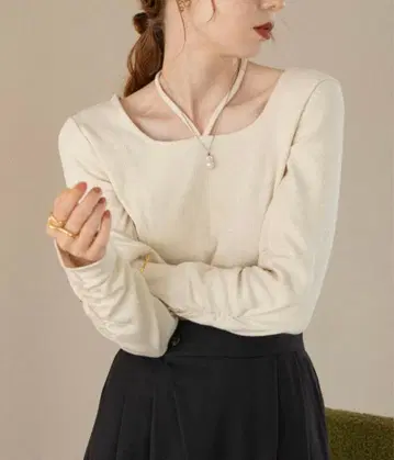 hinari 멜란지 디자인 상의 아이보리