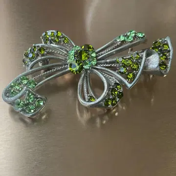 빈티지 브로치 리본 모티브 그린 실버 빅 사이즈