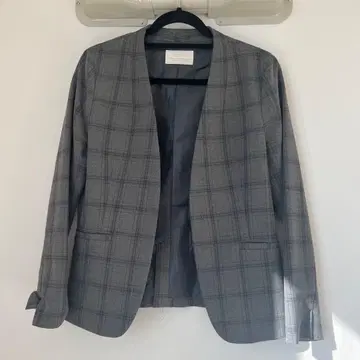 anySiS 그레이 체크 무늬 노카라 자켓