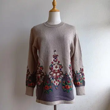 자수 니트 꽃 울 혼방