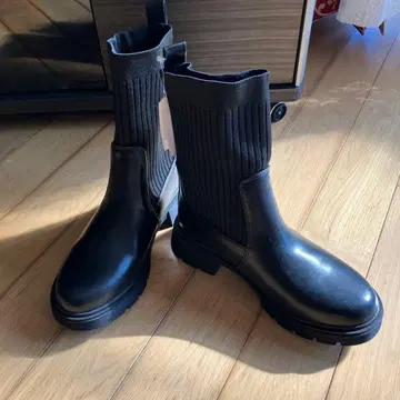 리브 편직 숏부츠 블랙