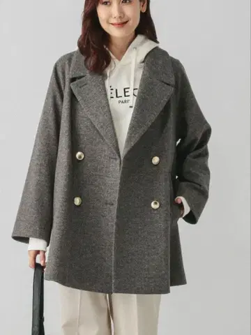 새상품급 스트레치 카라 2WAY 코트 그레이 헤링본 M 사이즈