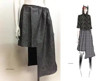 [1점 디자인화 포함] 트윌 (울&폴리) 원단 비대칭 스커트