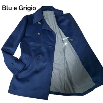 새상품급 Blu e Grigio 울 피코트 파랑 캐시미어 혼방 더블 XL