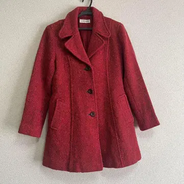 [ 즉시 배송 ] LEST ROSE 레스트로즈 헤링본 울 코트 레드