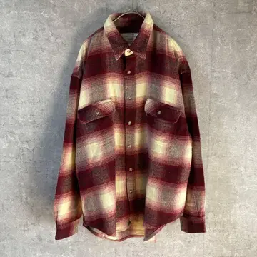 SEAHOP 옴브레 체크 셔츠 긴팔 크림슨 계열 아크릴 L 사이즈