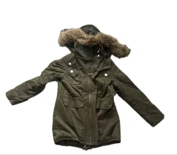 RODEO CROWNS 올리브 그린 후드 부착 모즈 코트