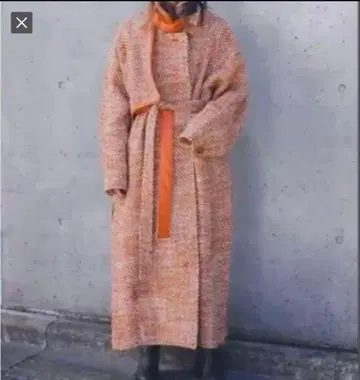 메종 스페셜 오렌지 트위드 벨트 포함 롱 코트