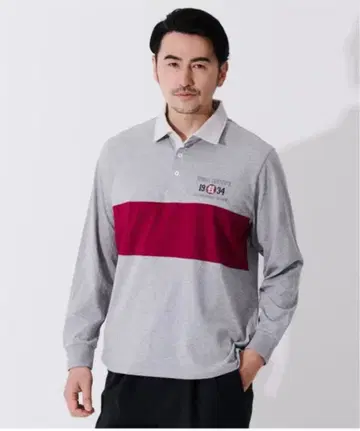 [헨리코튼] 라거 피케 셔츠 긴팔 그레이 와인 레드