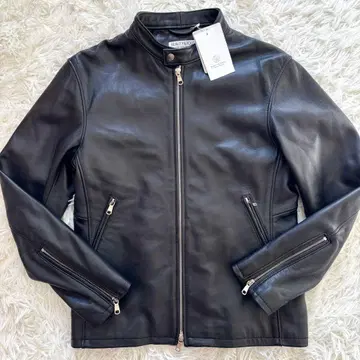 [택 포함 미사용] 양가죽 유나이티드 애로우즈 싱글 라이더 자켓 블랙