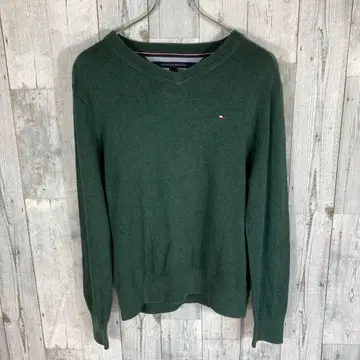타미힐피거 다크 그린 남성용 M 사이즈 V넥 니트