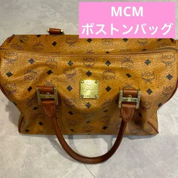 MCM 보스턴백 핸드백 올 패턴 로고 플레이트 브라운