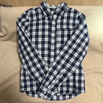 Abercrombie & Fitch 네이비와 화이트 체크 무늬 긴팔 셔츠