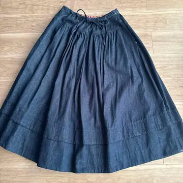 45R 셔츠 데님 이지 개더 스커트 진한 색상 프리 사이즈 인디고