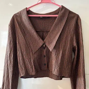 ZARA 체크 무늬 크롭 기장 긴팔 셔츠