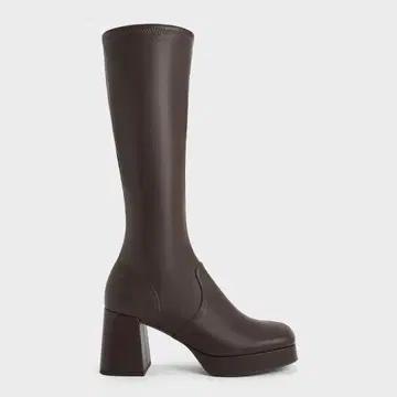 이비 플랫폼 블록힐 롱 부츠 - 다크 브라운
