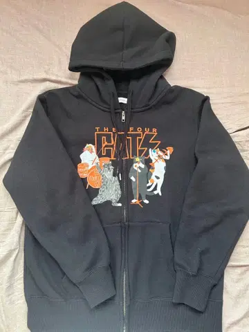 그라니프 더 포 캣츠 밴딩 후드티 블랙 M 더블 지퍼 속기모