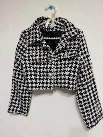 크롭 자켓 하운드 투스