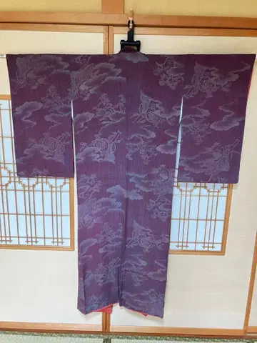 앤티크 이중 기모노 세로 줄무늬에 고쇼구루마