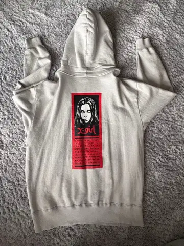 x-girl 백 프린트 후드티 라이트 그레이