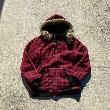 00s 아카이브 체크 퍼 자켓 헤이세이 갸루 그런지 y2k