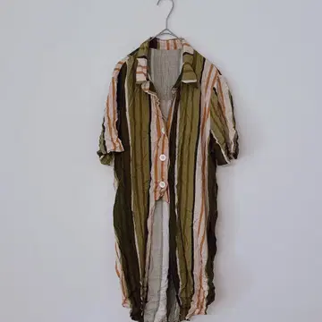 반팔 스트라이프 셔츠 원피스 [ 프리 사이즈 ]