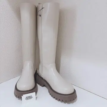 로데오 크라운 통굽 롱 부츠 아이보리 트랙 밑창 L 사이즈
