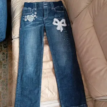 앤러브 하트와 리본 자수의 데님 팬츠 M 사이즈
