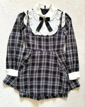 앙크루즈 양산 지뢰계 체크 무늬 프릴 옷깃 원피스