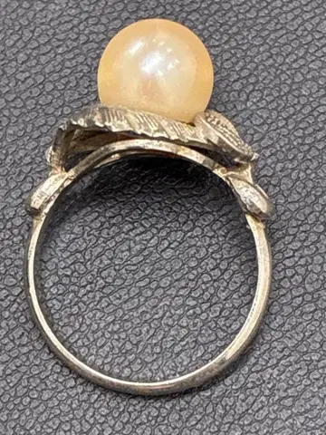 실버 펄 반지 잎 디자인