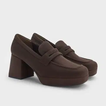 플랫폼 블록 힐 로퍼 펌프스 - 다크 브라운 텍스처