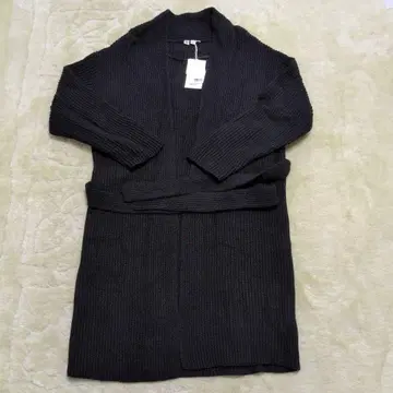 유니클로 라무 리브 니트 블랙 롱 가디건 XXL