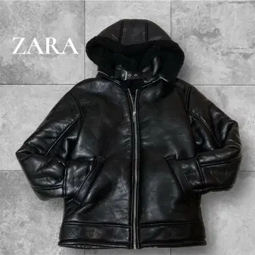 완판 자라 ZARA 인조 가죽 후드 부착 자켓 보아 블랙 M