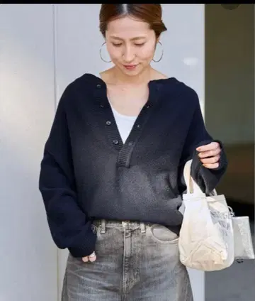 [ 미사용 ] FRAMeWORK 카노코 2WAY 헨리 니트 네이비