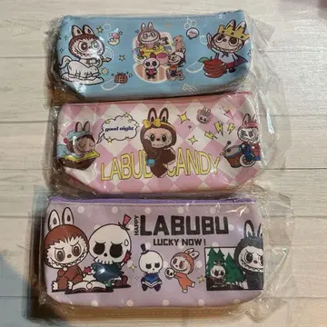 미사용 새상품 LABUBU 라부부 펜 케이스 파우치 3개 세트 핑크 블루