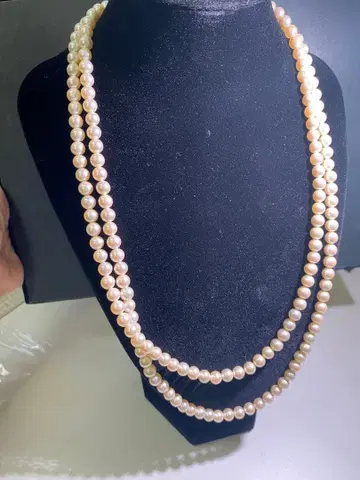 펄 이중 목걸이 실버 클로징