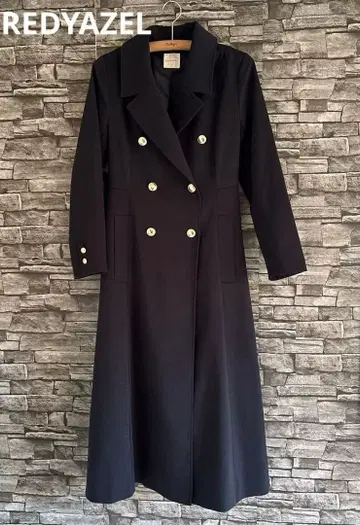 레이디 아젤 백 코르셋 더블 롱 코트 골드 버튼 네이비 M