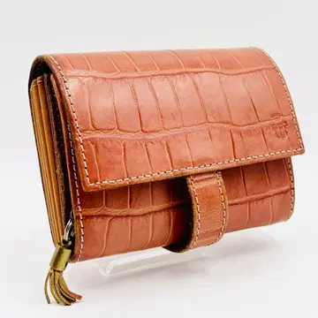 새상품급 정가 8만 페리지 코로코로 악어 엠보싱 가죽 미니 지갑 카멜