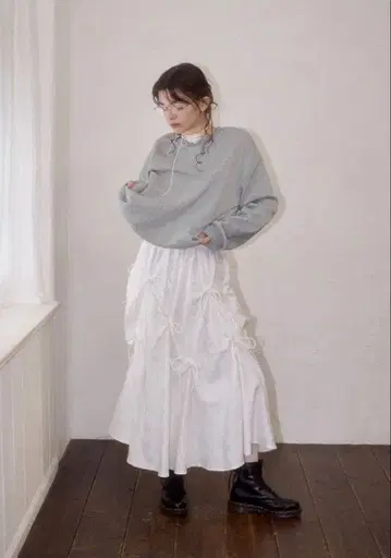 mieya mieya pinch ribbon skirt -white-