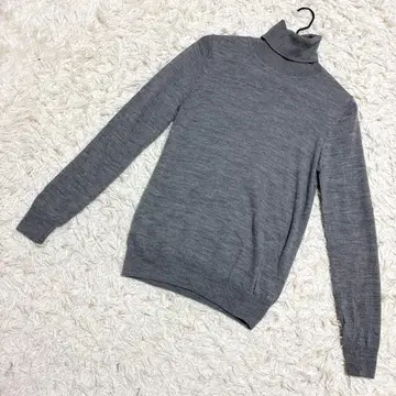 무인양품 터틀넥 니트 울 100% 무지 심플 그레이 ( M )