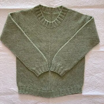 손뜨개질 U넥 니트 스웨터 긴팔