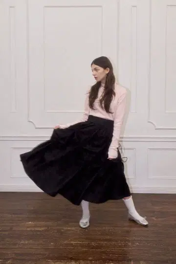 mieya mieya pinch ribbon skirt -black-