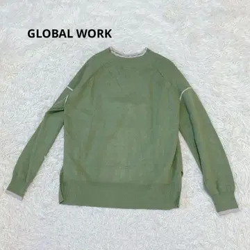 a2083 [ 글로벌 워크 ] 니트 M 배색 캐주얼 하이넥 그린 무지