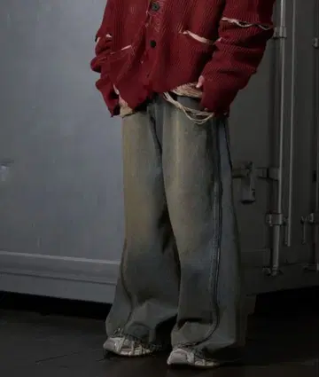 GRANCY 지퍼 디자인 배기 데님 팬츠 L 블루 계열