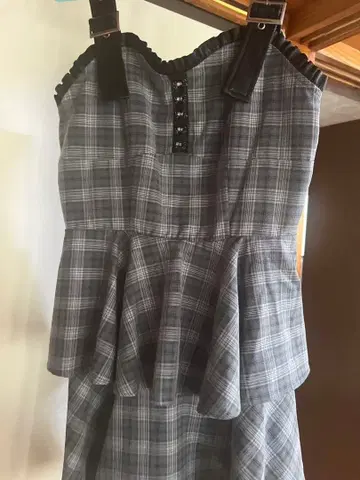 pium 가죽 벨트 티어드 오버롤 스커트