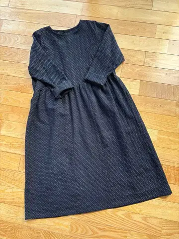 빈티지 원단 네이비 나염 목화 카스리 긴팔 원피스