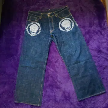 남성용 자수 디자인 스트레이트 데님