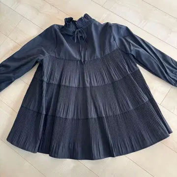 여성용 블랙 플리츠 긴팔 플레어 셔츠 블라우스 멋진 프리 사이즈