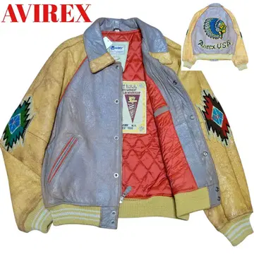 새상품급 L 사이즈 AVIREX 인디언 패턴 바시티 자켓 가죽 자켓
