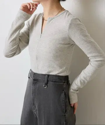 프론트 지퍼 롱 티셔츠 그레이